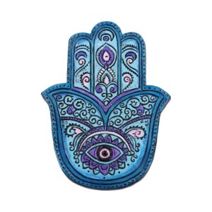 Shaped like a human hand, this Middle Eastern symbol represents the Hand of God. It is said to bring its owner happiness, luck, health, and good fortune. In the palm of the hand, a large Eye has been carved.