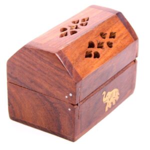 Sheesham Wood Mini Incense Cone Burner Box Elephant Inlay