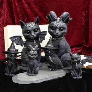  Large Pawzuph Horned Occult Cat Figurine, Black, 26.5cm