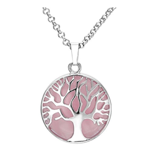 Rose Quartz Gemstone Tree of Life Crystal Spiritual Holistic Pendant Necklace